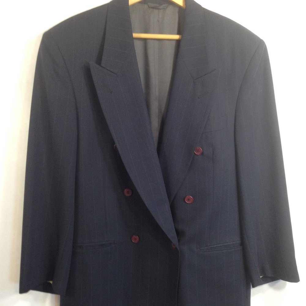Fellini Uomo Men's Black Pinstripe Blazer Wool